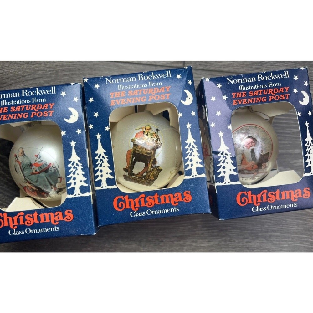Norman Rockwell “The Saturday Evening Post Vintage Christmas Glass Ornament Lot